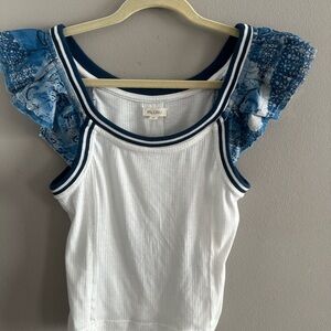Pilcro White Tank Top with Blue Accents NWOT